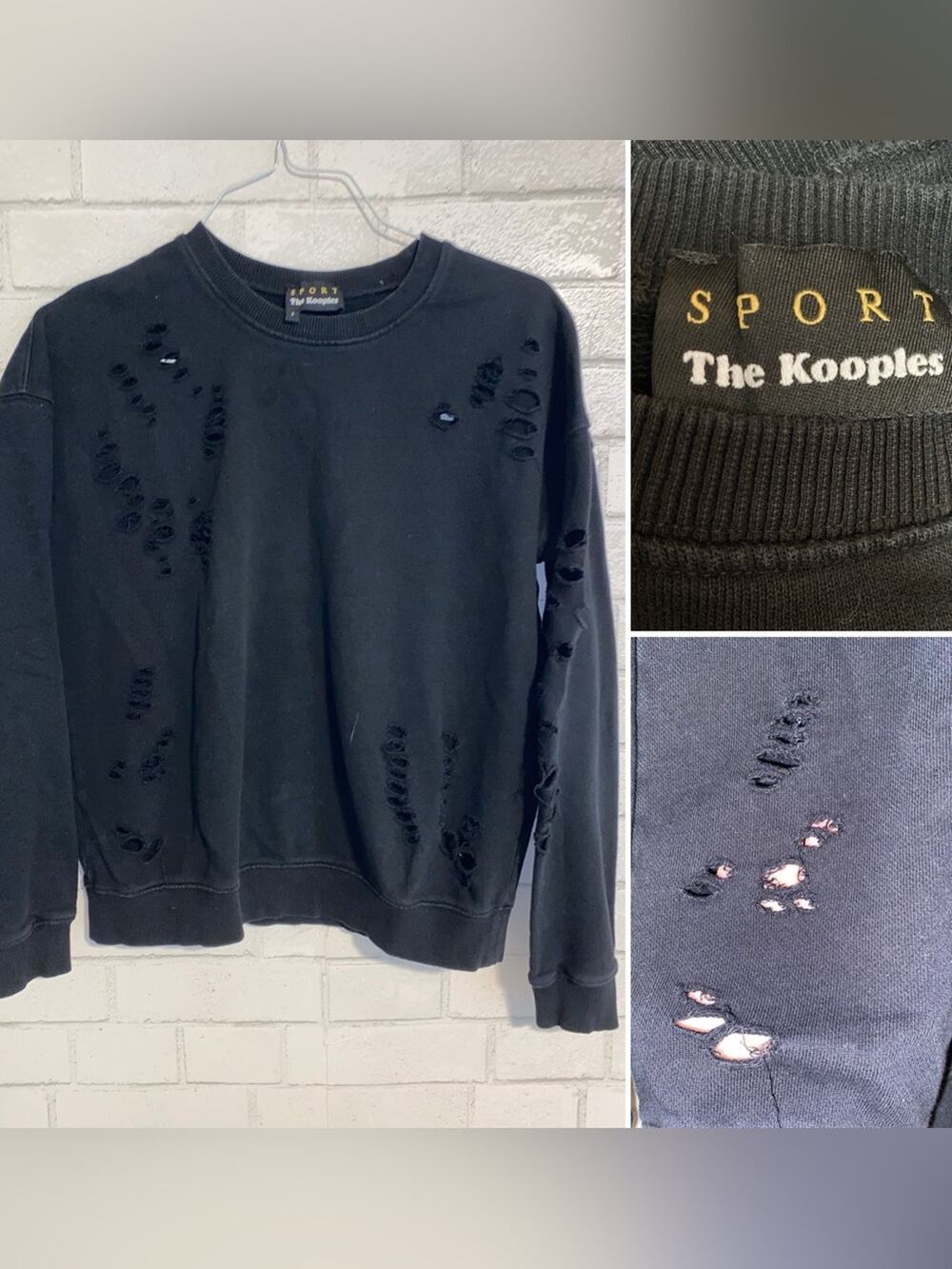 The Kooples Sport Black Distressed Sweatshirt Size 2= Medium EUC
